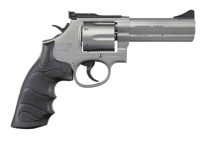 SAR USA SAR SR Revolver SARSR38ST4, 38 Special, 4in, Cylinder & Frame w/Black Finger Groove Grips, Steel Frame Finish, 6 Rds