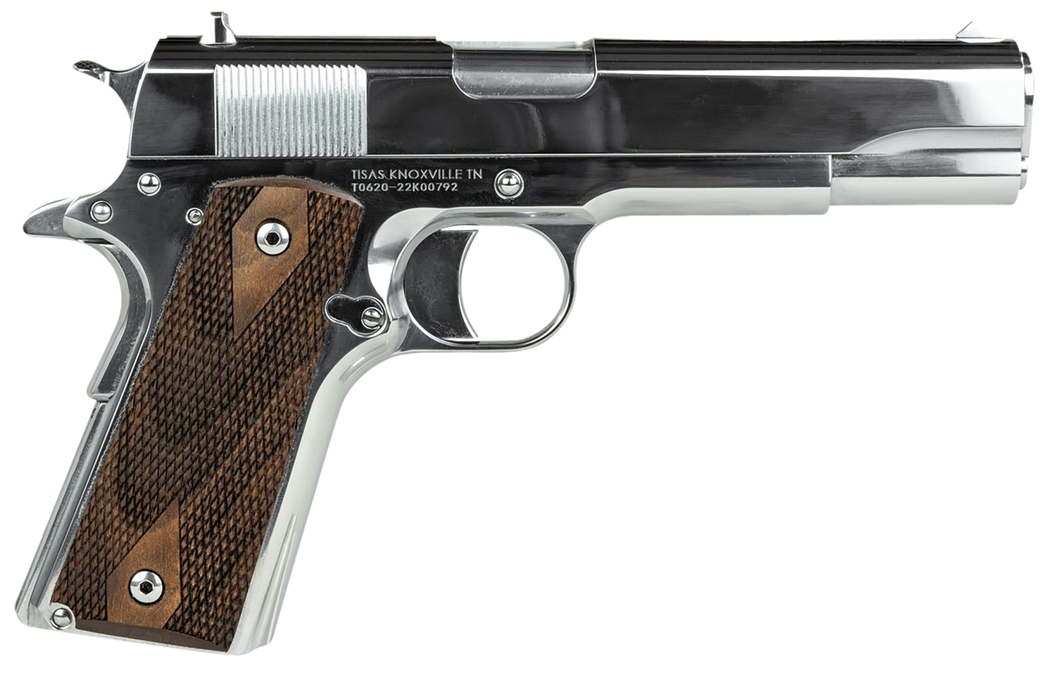 Tisas 1911 Regulator Pistol 10100513, 38 Super, 5in, Turkish Walnut Grips, Chrome High Polished Finish, 9 Rds