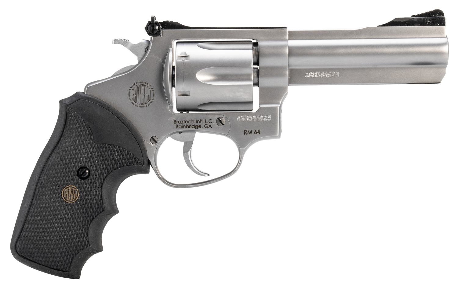 Rossi RM64 Revolver 2RM649, 357 Mag, 4", Black Rubber Grips, Stainless Steel Finish, 6 Rds