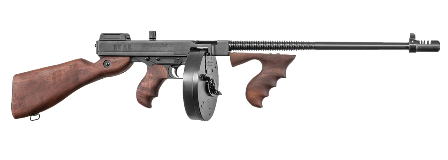 Thompson 1927A1 Deluxe Carbine Rifle T150D, 45 ACP, 16 1/2 in, Semi-Auto, Walnut Stock, Blue Finish, 20 Round & 50 Round Mags