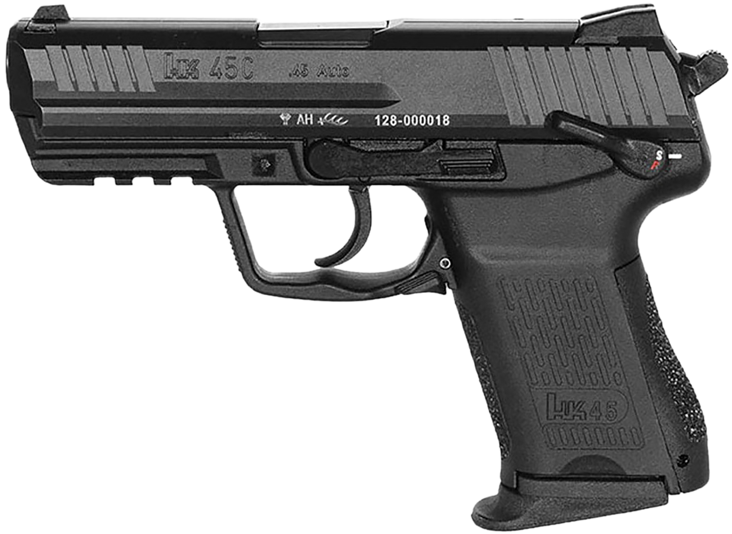 Heckler & Koch HK45C V1 Pistol 81001111, 45 ACP, 3.94in, Black Interchangeable Backstrap Grips, Black Finish, 8 Rds