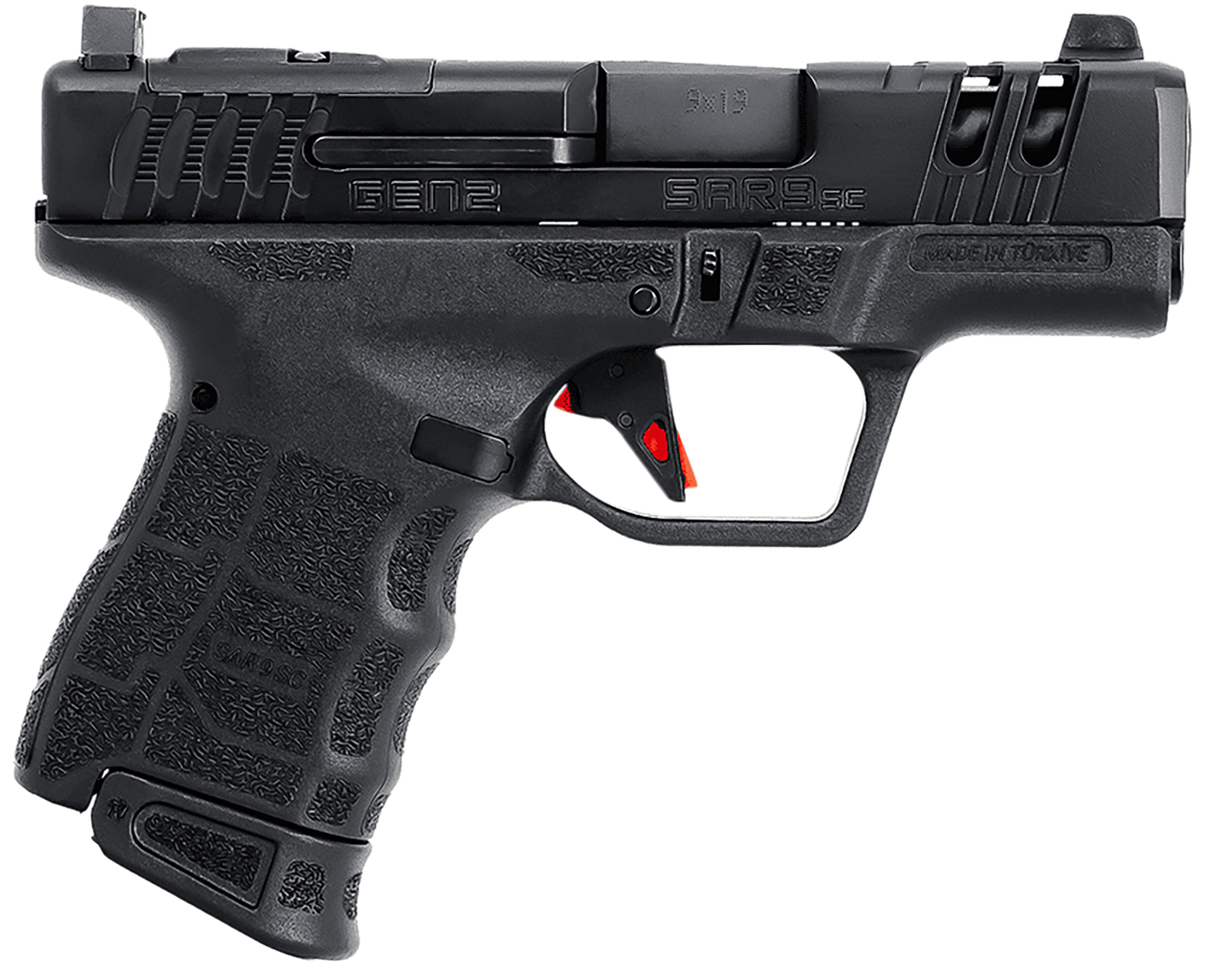 SAR USA SAR9 SC Gen2 Pistol SAR9SCG2BL, 9mm Luger, 3.30in, Black Interchangeable Backstrap Grips, Black Finish, 15 Rds