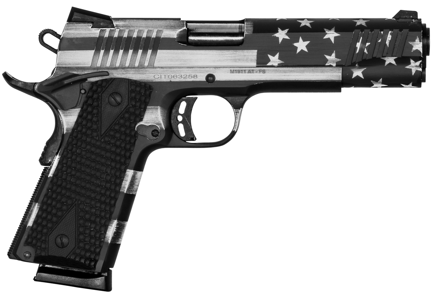 Citadel 1911-A1 Government SAO Pistol CITC45FSPUSG, 45 ACP, 5", Gray American Flag Finish, 8 Rds