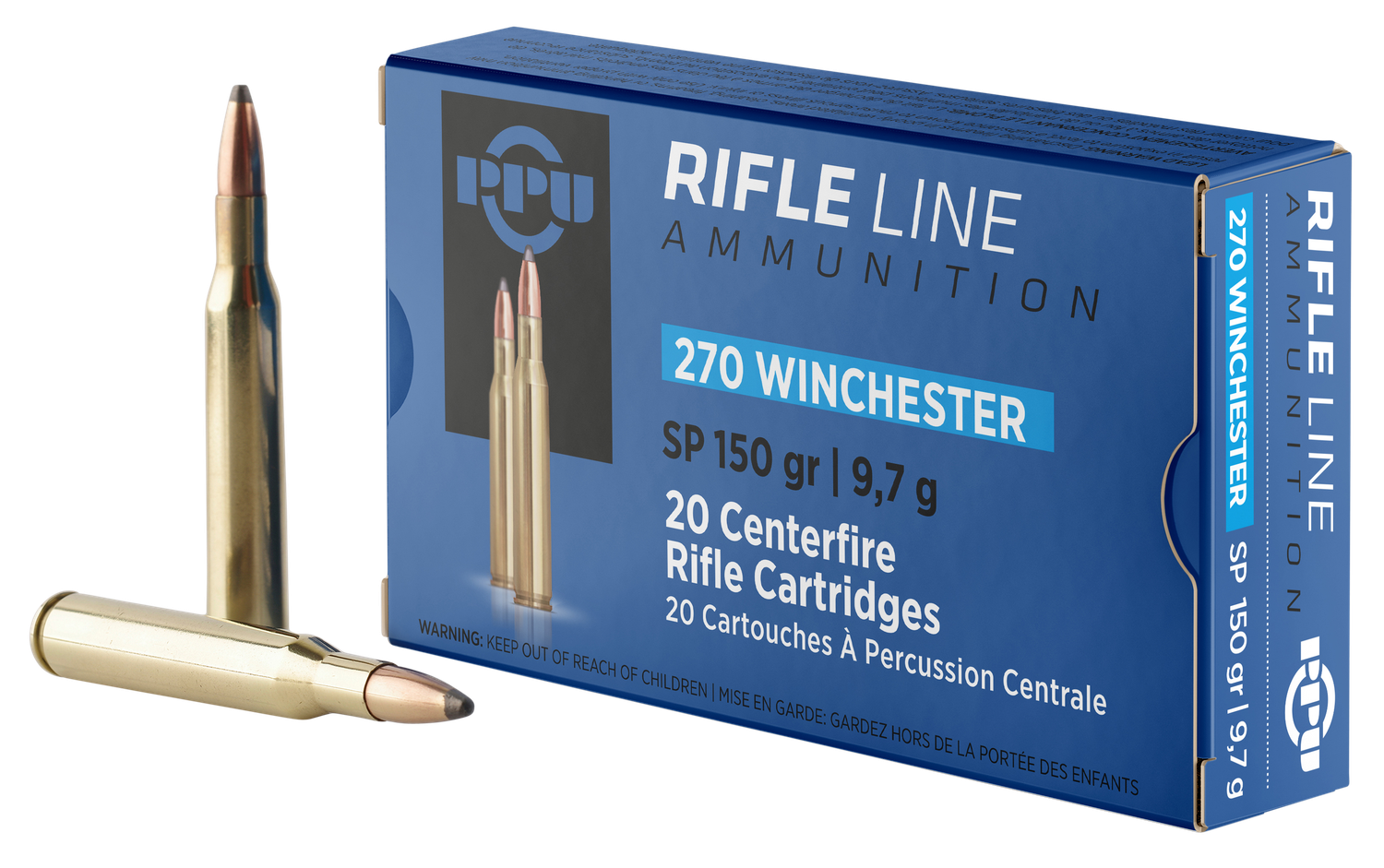 Prvi Partizan Rifle Ammunition PP2702, 270 Win, Soft Point, 150 gr, 2850 fps, 20 Rd/Bx