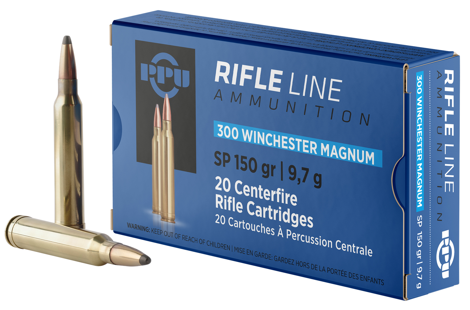 Prvi Partizan Rifle Ammunition PP3001, 300 Win Mag, Soft Point, 150 gr, 3250 fps, 20 Rd/Bx