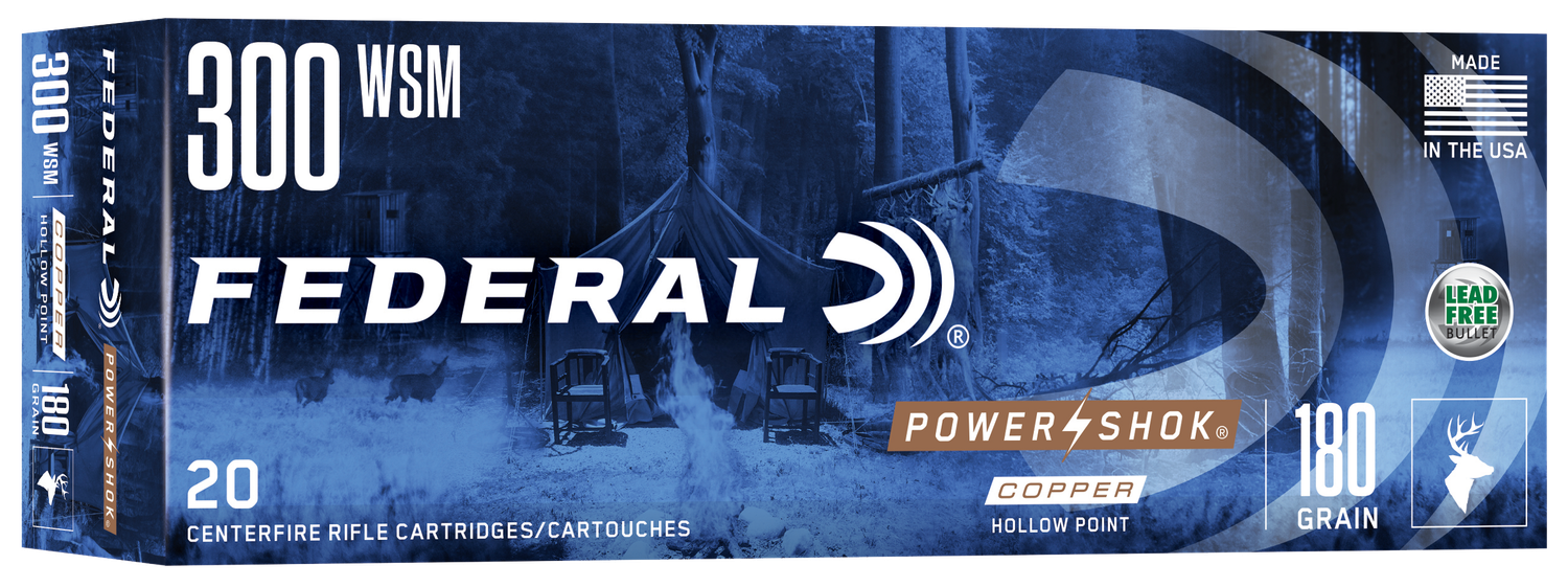 Federal Premium Power Shok Rifle Ammunition 300WSMC, 300 WSM, Soft Point (SP), 180 GR, 2970 fps, 20 Rd/bx