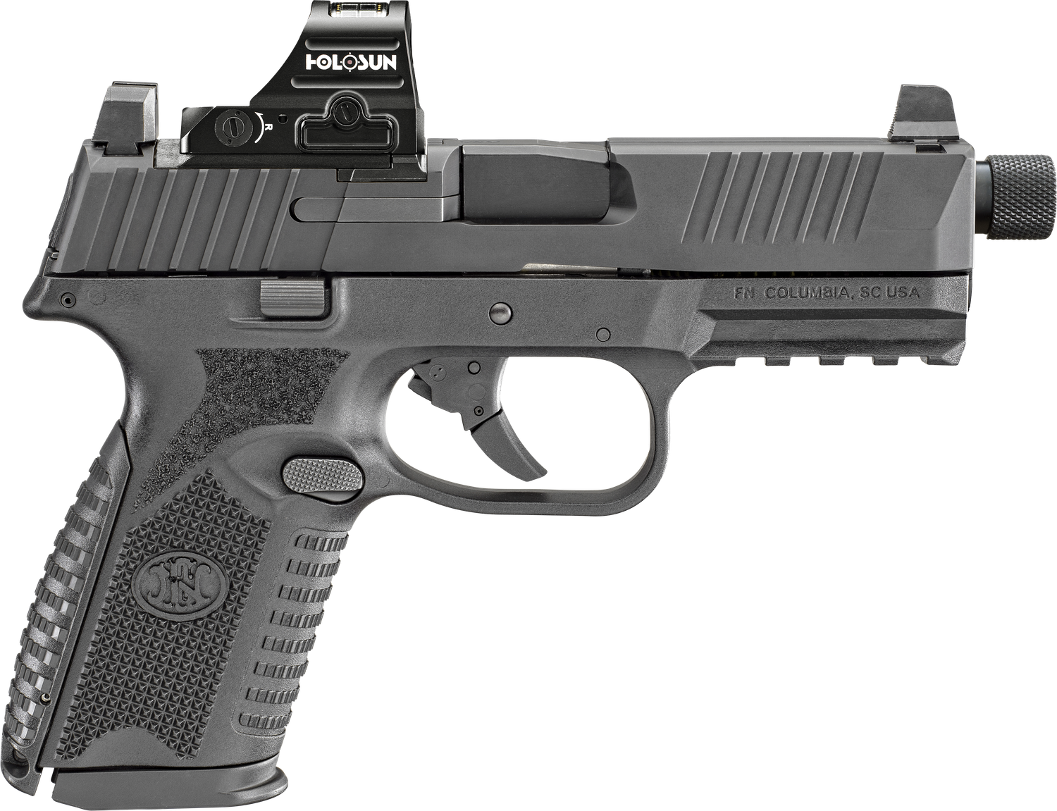 FN Herstal 509MT Compact Pistol 66101936, 9mm, 4.50", Black Polymer Grips, Matte Black Finish, w/Holosun 407C Optic, Threaded, 15/24 Rds