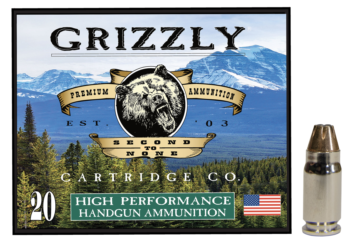 Grizzly Ammunition High Performance Pistol Ammunition GC357S2, 357 Sig, Jacketed Hollow Point (JHP), 90  GR, 1900  fps, 20 Rd/bx