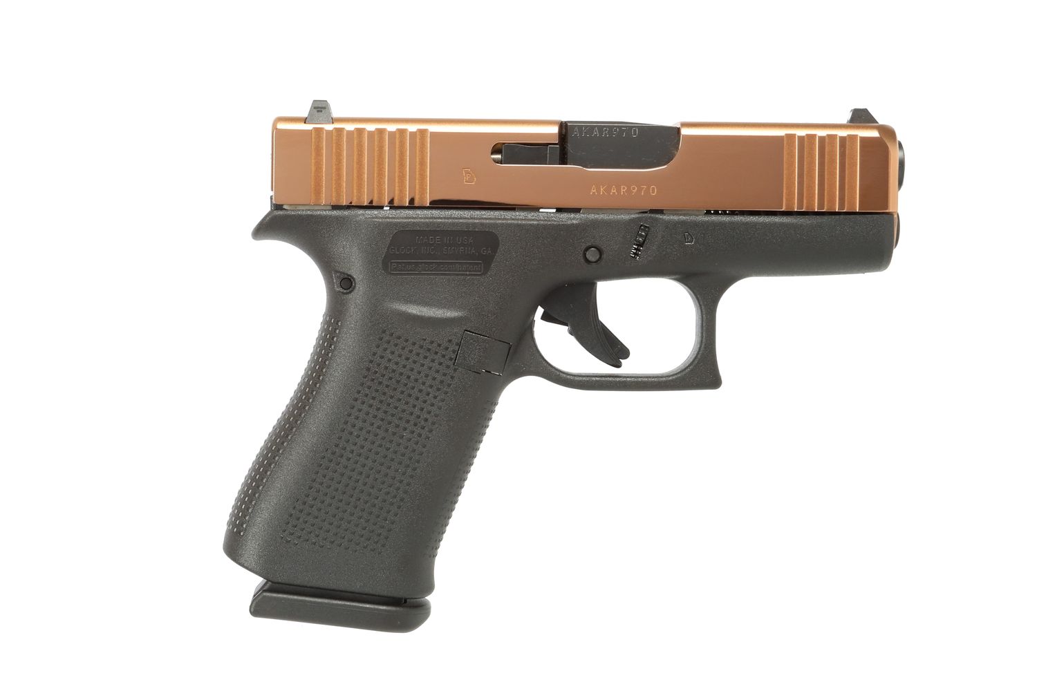 Glock G43X Pistol UX4350204RG, 9mm, 3.39in, Rose Gold Slide, Polymer Frame, 10 Rds