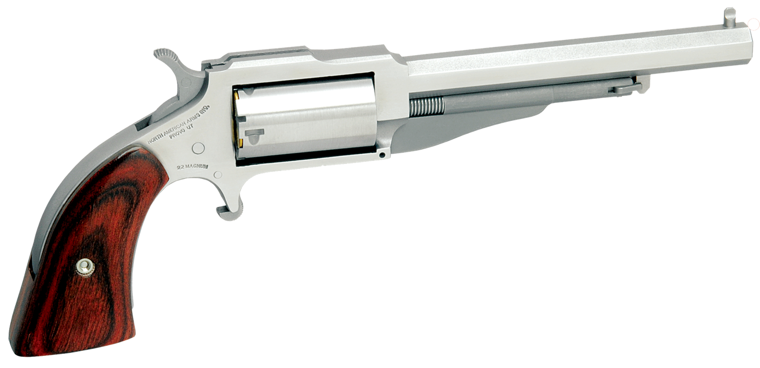 North American Earl 1860 Style Single Action Only Revolver 18604, 22 Winchester Magnum, 4 in, Wood Grip, Stainless Finish, Bead Front Sight, 5 Rd