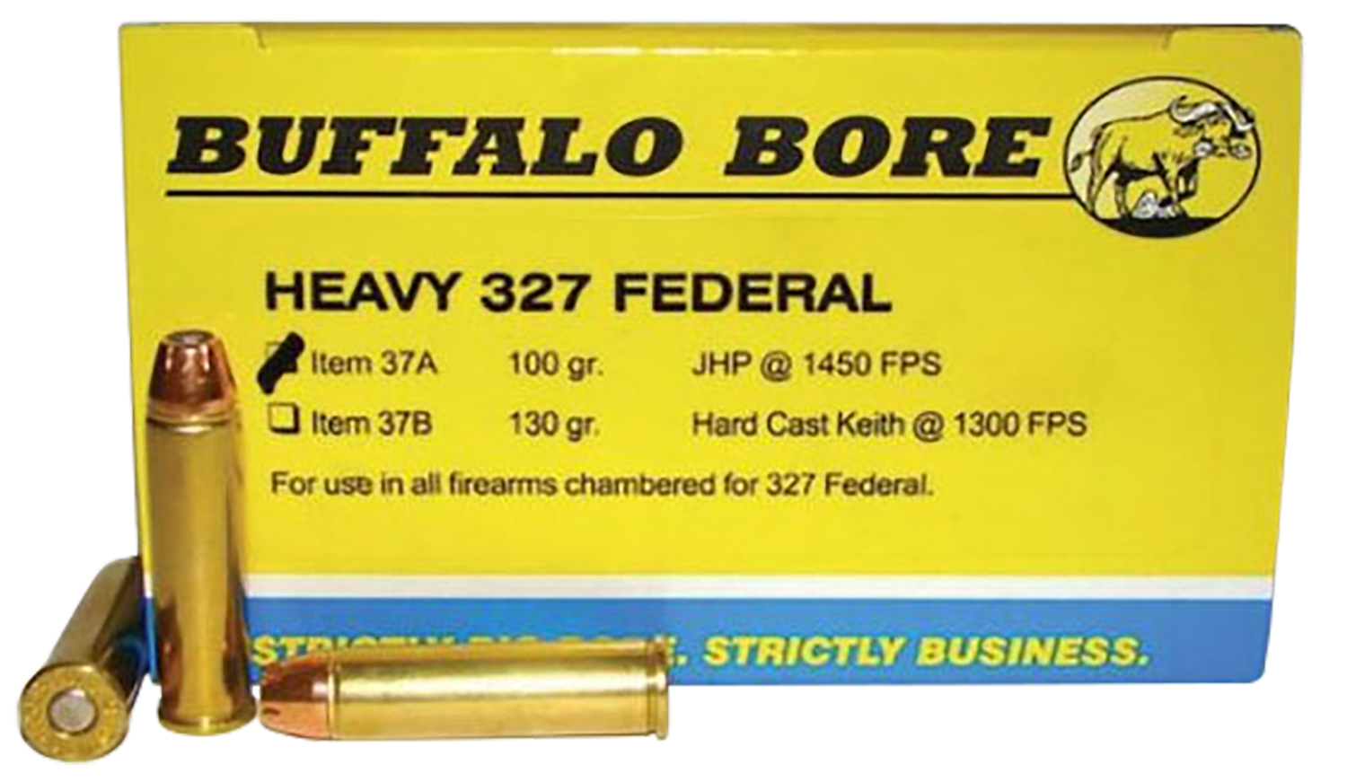 Buffalo Bore Pistol Ammunition 37A/20, 327 Federal Magnum, Jacketed Hollow Point (JHP), 100 GR, 1450 fps, 20 Rd/Bx
