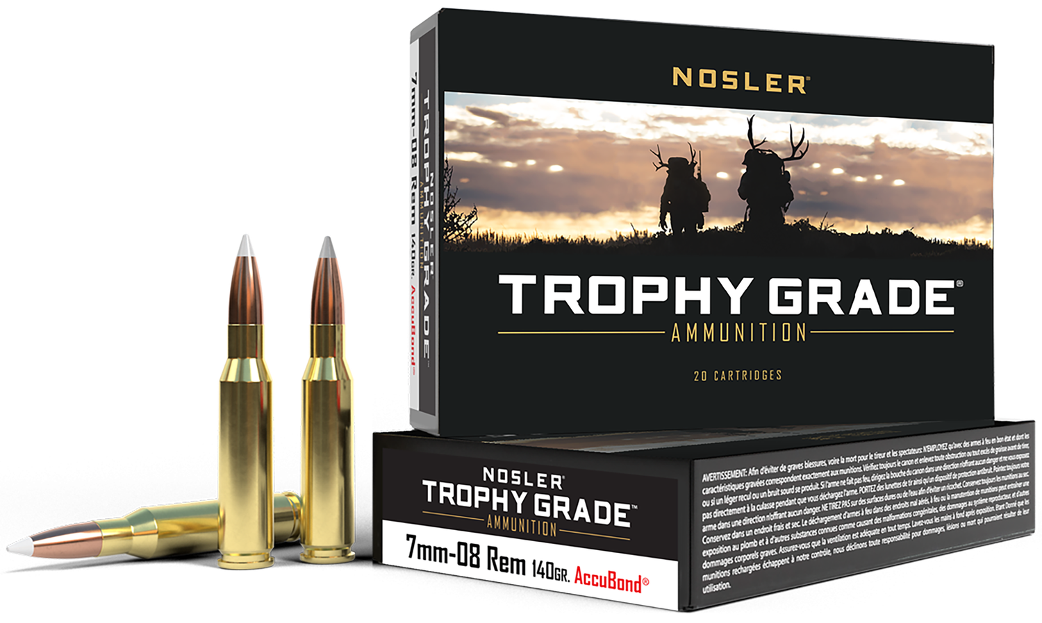 Nosler Trophy Grade Rifle Ammunition 60042, 7 MM-08 Remington, AccuBond, 140 GR, 2825 fps, 20 Rd/bx