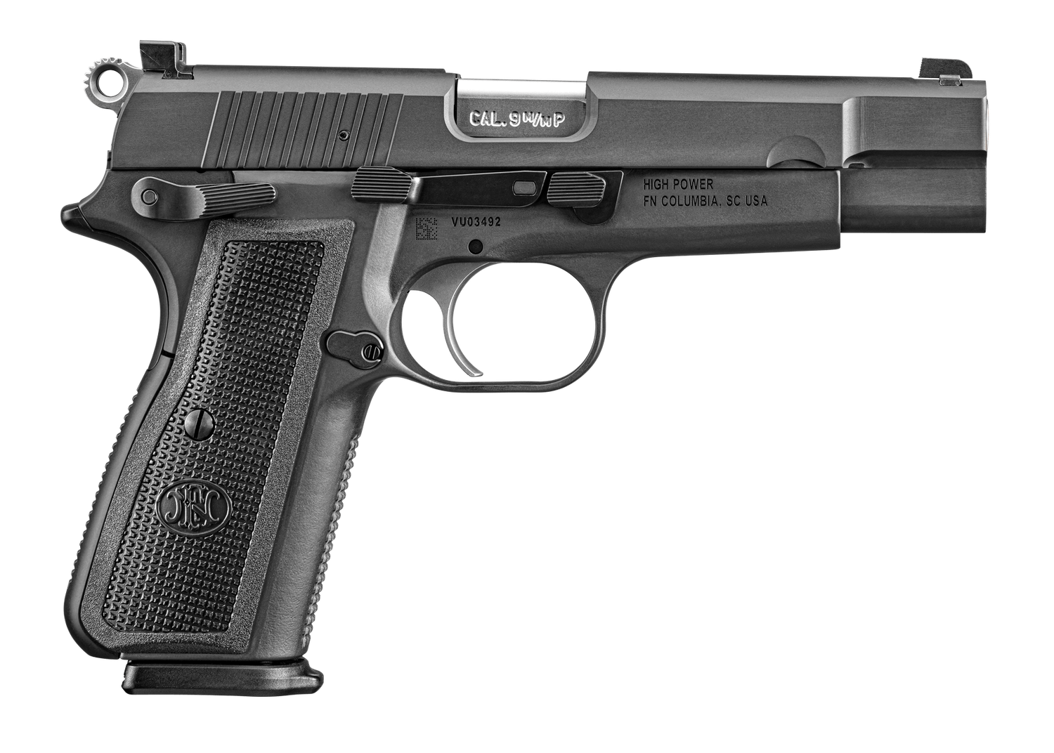 FN Herstal High Power Pistol 66101115, 9mm Luger, 4.70in, Black Polymer Grips, Matte Black Finish, 10 Rds