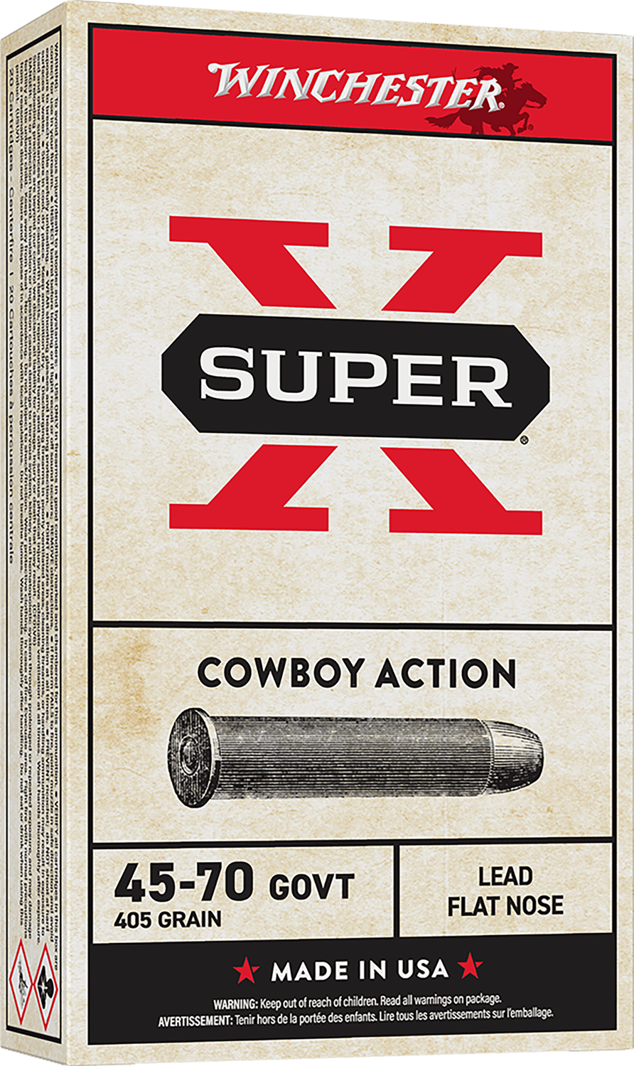 Winchester Super-X Cowboy Action Ammuntion X4570CB, 45-70 Government, Lead Flat Nose (FN), 405 GR, 1150 fps, 20 Rd/Bx
