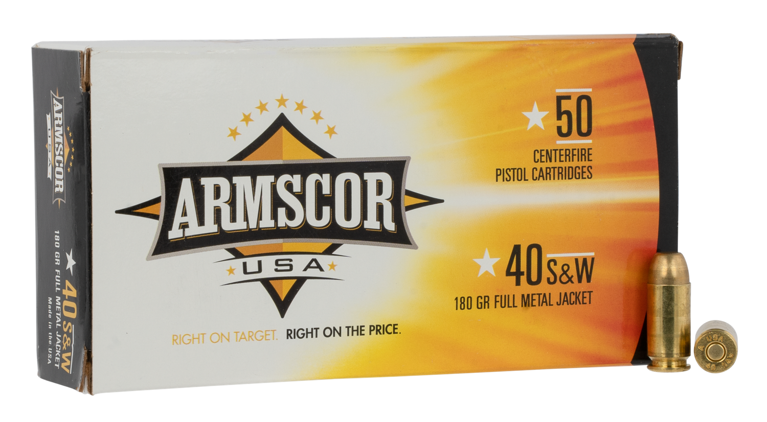 Armscor Pistol Ammunition FAC40-2N, 40 Smith & Wesson, Full Metal Jacket, 180 GR, 50 Rd/bx