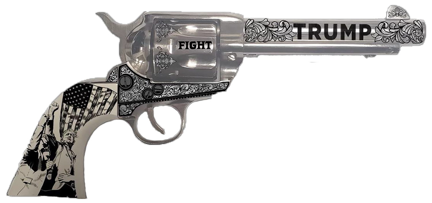 Traditions 1873 Trump-Fight Revolver SAT73132FT, 45 Long Colt, 5.50", White PVC w/Trump Design Grips, Engraved Finish, 6 Rds