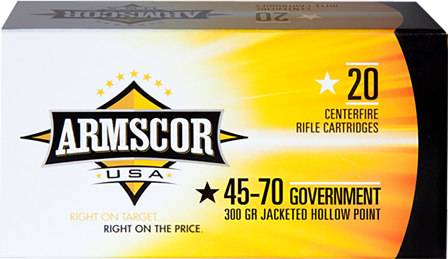 Armscor USA Competition Rifle Ammunition FAC4570300GR, 45-70 Gov, Jacketed Hollow Point (JHP), 300 GR, 1900 fps, 20 Rd/bx