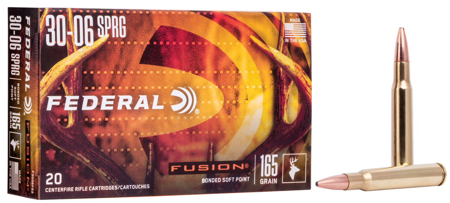 Federal Fusion Rifle Ammunition F3006FS2, 30-06 Springfield, Fusion Ammunition, 165 GR, 2790 fps, 20 Rd/bx