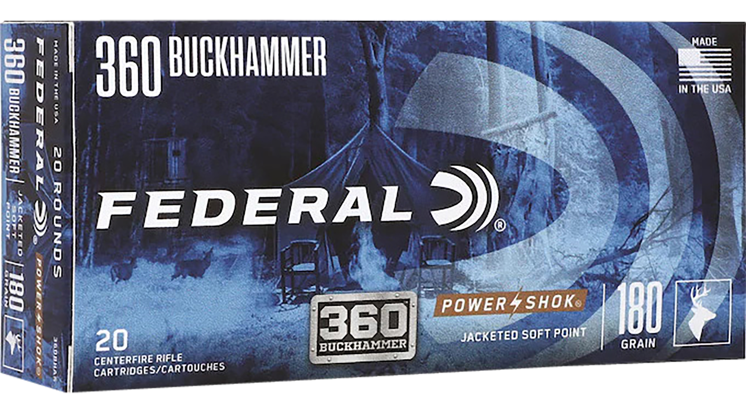 Federal Power-Shok Rifle Ammunition 360BHAS, 360 Buckhammer, Power-Shok Soft Point, 180 GR, 2254 fps, 20 Rd/bx