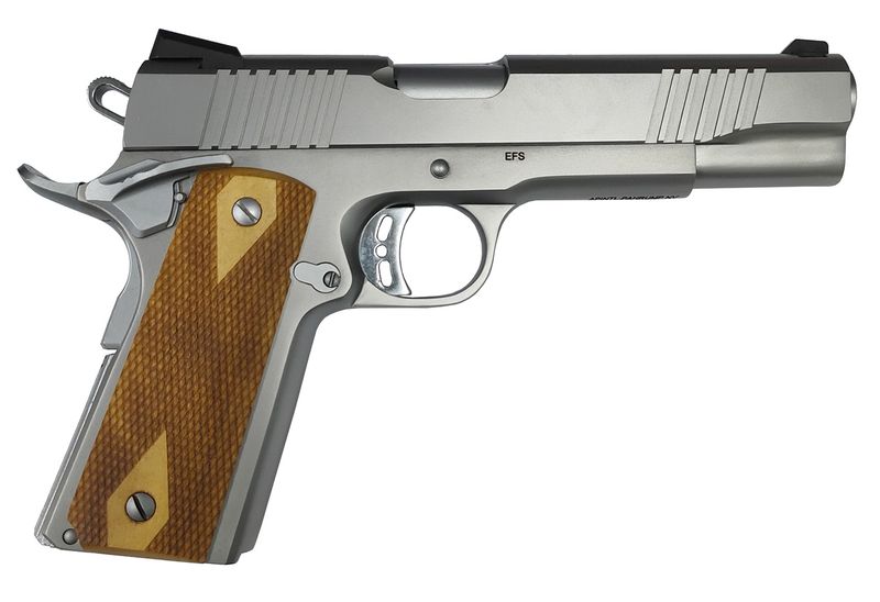 Rock Island Armory Rock Rock Pistol 56828, 9mm Luger, 5in, Wood Double Checkered Grips, Matte Stainless Finish, 10 Rds