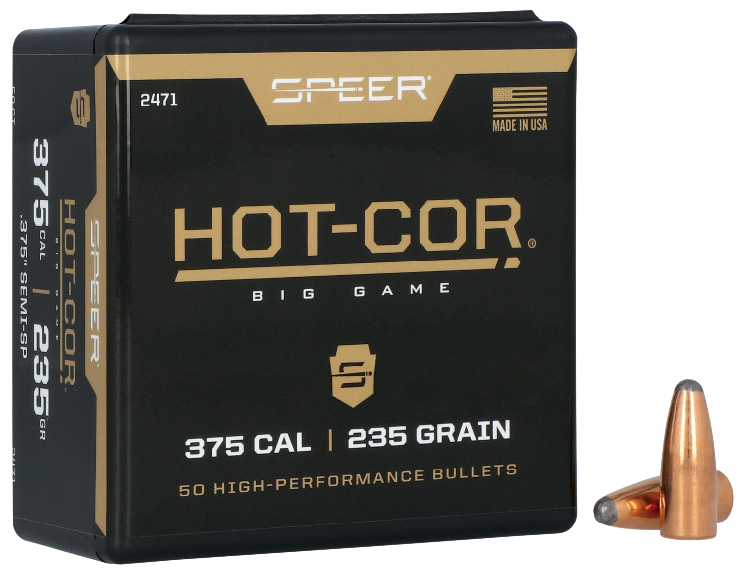 Speer 375 Caliber 235 Grain Semi-Spitzer 50/Box (2471), Not Loaded