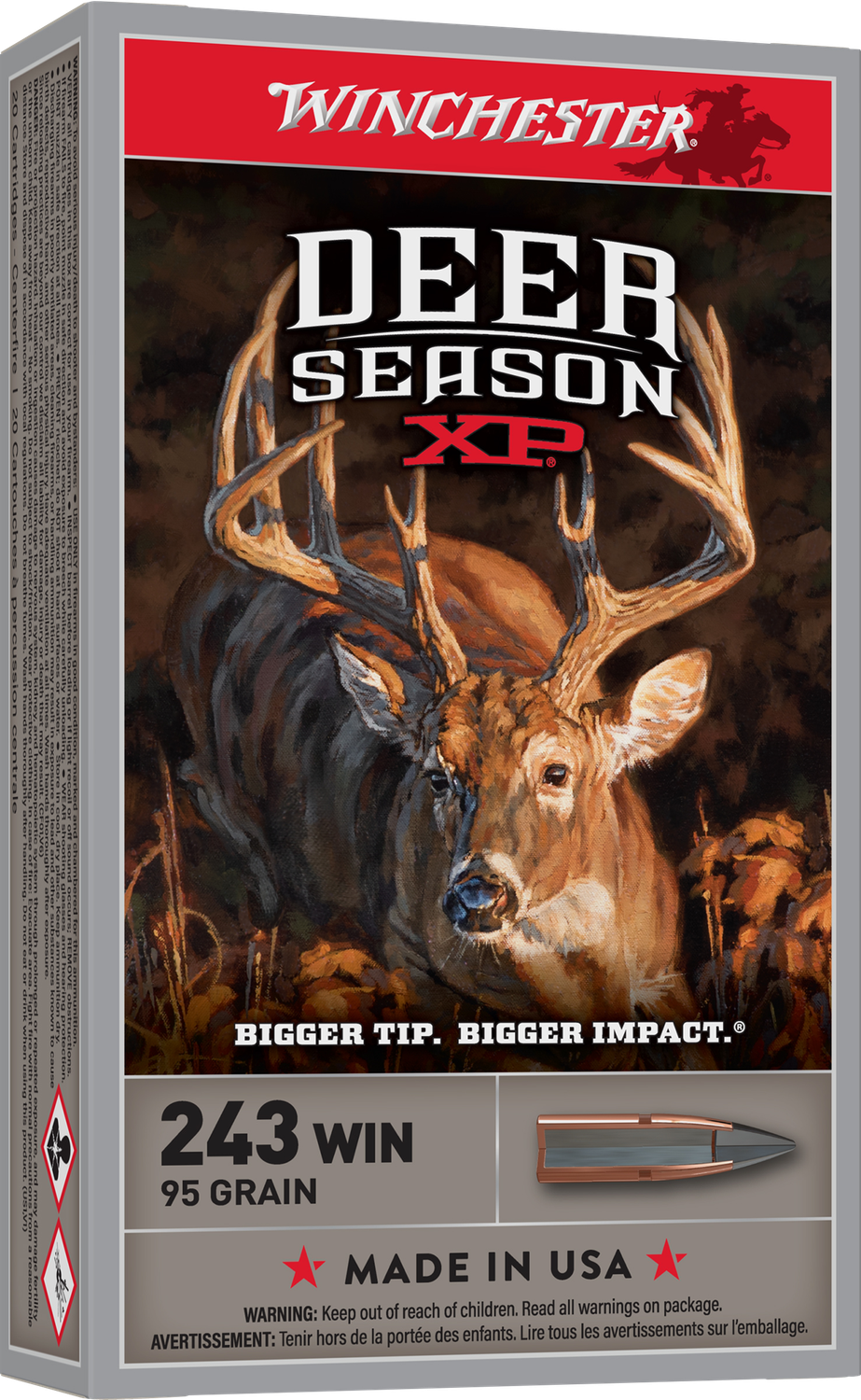 Winchester Deer Season XP Rifle Ammunition X243DS, 243 Winchester, Extreme Point Polymer Tip, 95 GR, 3100 fps, 20 Rd/bx
