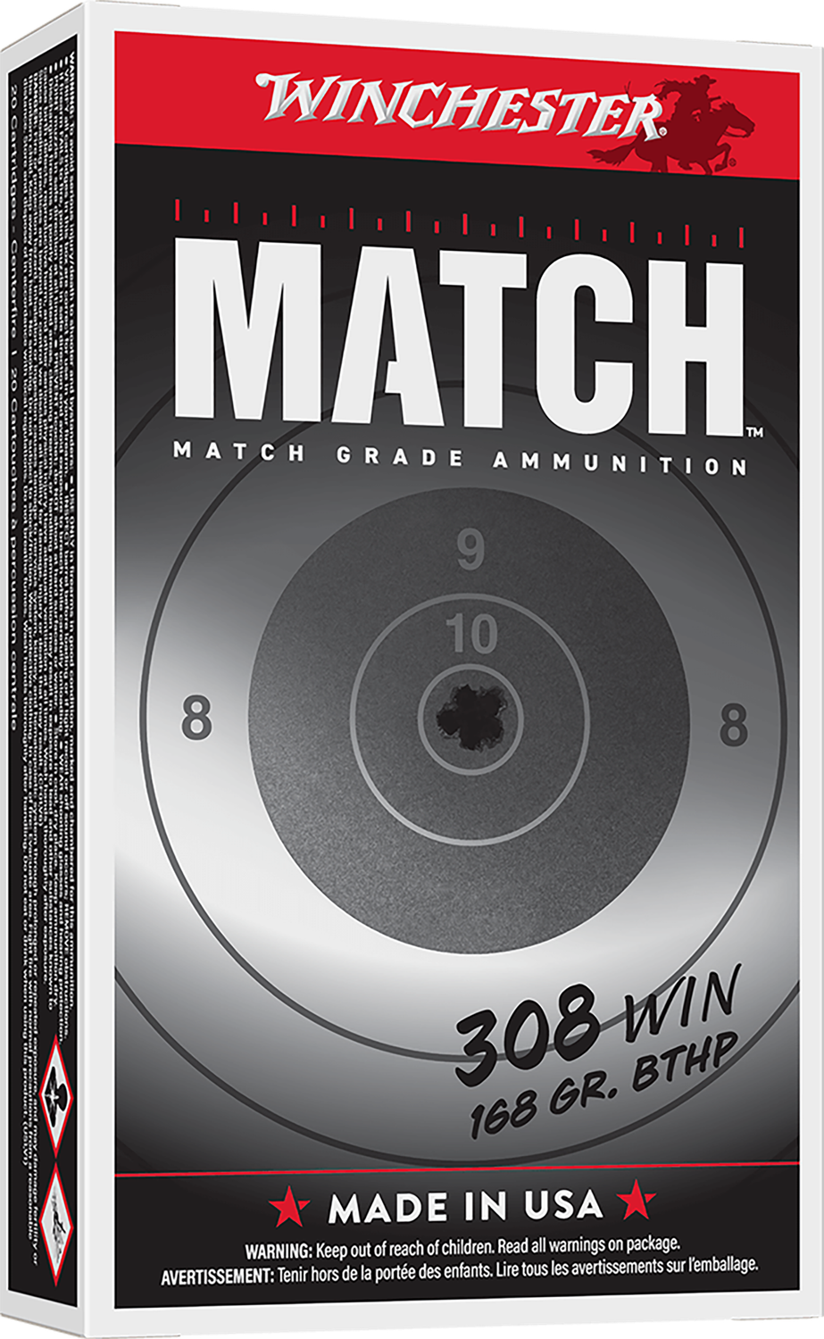 Winchester Supreme Rifle Ammunition S308M, 308 Winchester, Sierra MatchKing BTHP, 168 GR, 2680 fps, 20 Rd/bx