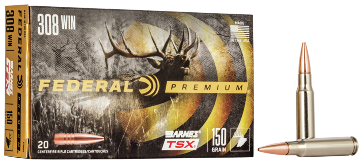 Federal Premium Vital-Shok Rifle Ammunition P308V, 308 Winchester, Barnes Triple Shock X-Bullet, 150 GR, 2820 fps, 20 Rd/bx