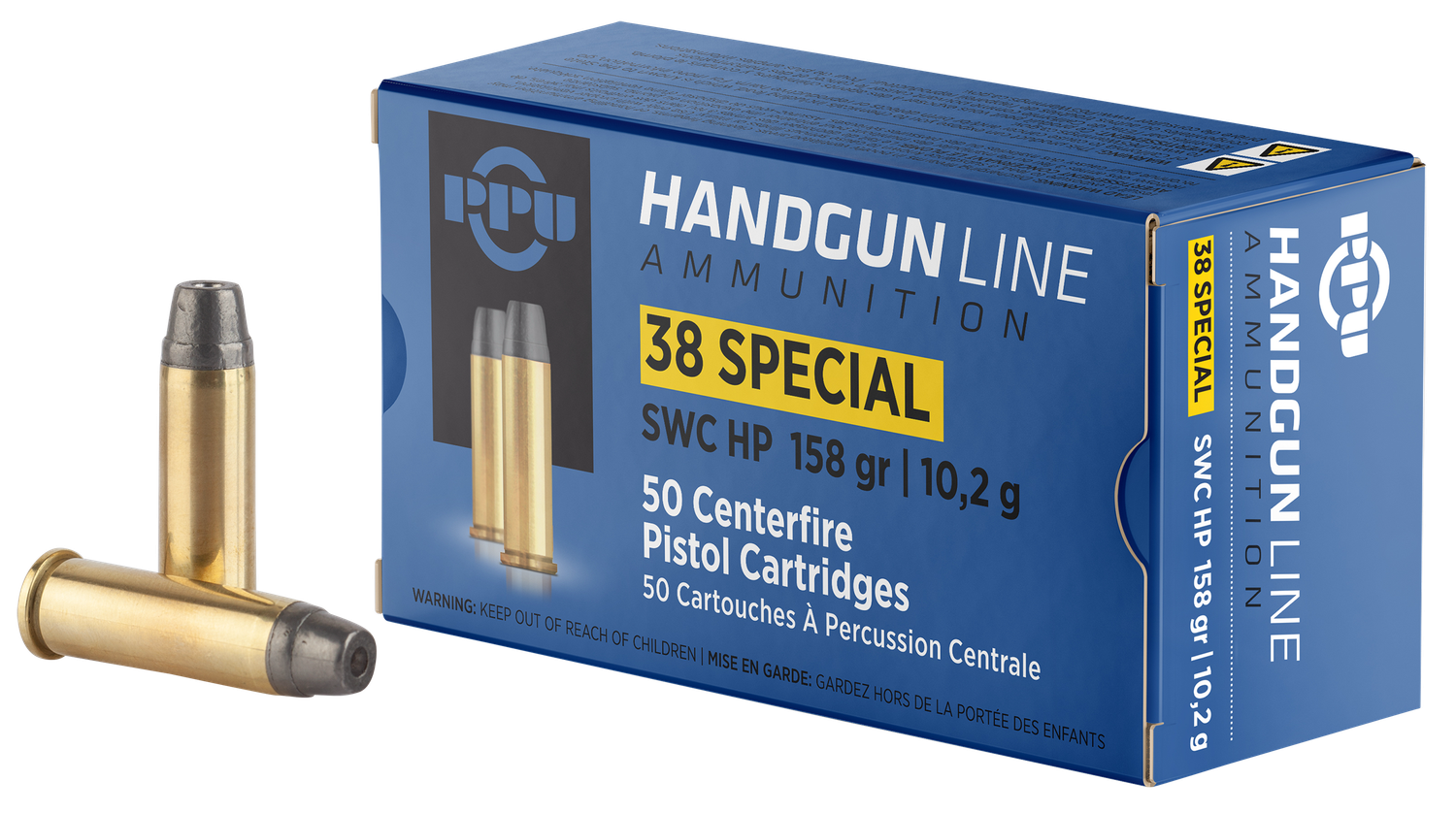 Prvi Partisan Pistol Ammunition PPH38SH, 38 Special, Semi Wadcutter Hollow Point, 158 gr, 902 fps, 50 Rd/Bx