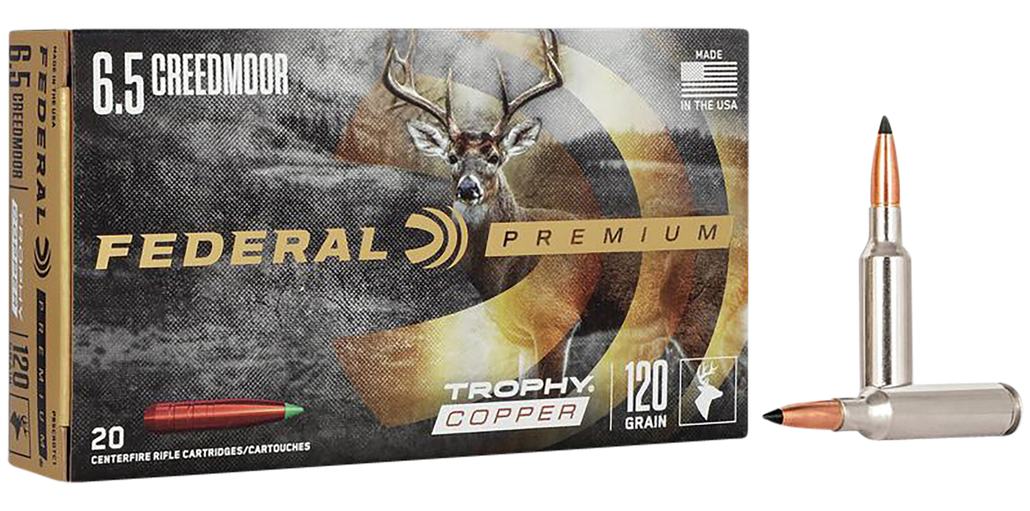 Federal Premium Vital-Shok Rifle Ammunition P65CRDTC1, 6.5 Creedmoor, Trophy Copper, 120 GR, 2875 fps, 20 Rd/Bx