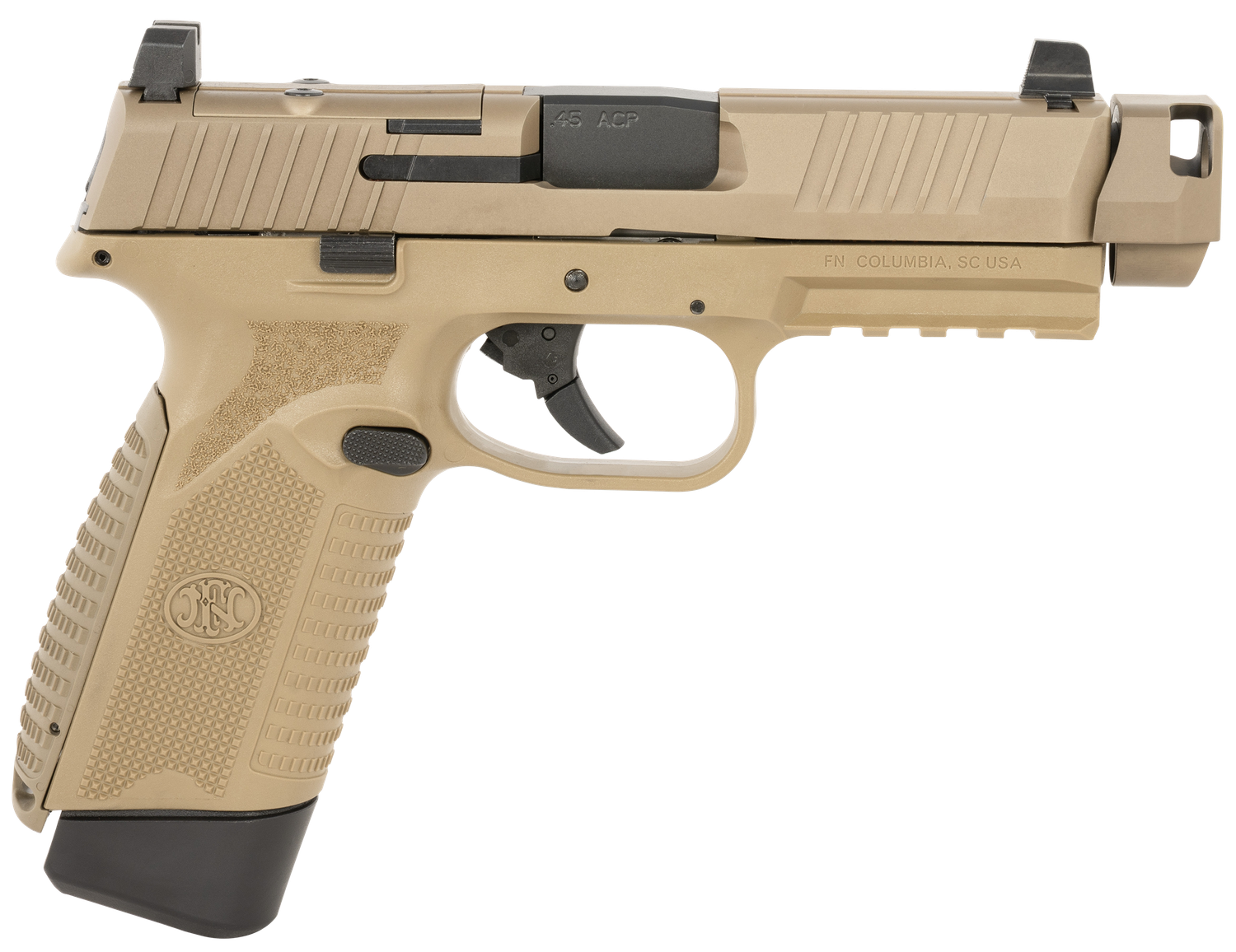 FN Herstal 545 MRD Compensated Optic Ready Pistol 66102136, 45 ACP, 4.43in, Interchangeable Backstrap, Flat Dark Earth Finish, 15 Rds