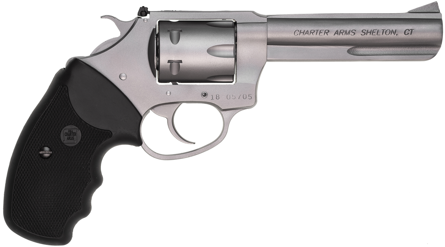 Charter Pathfinder Target Revolver 72342, 22 Win Mag Rimfire (WMR), 4.2", Black Rubber Grips, Stainless Finish, 6 Rds