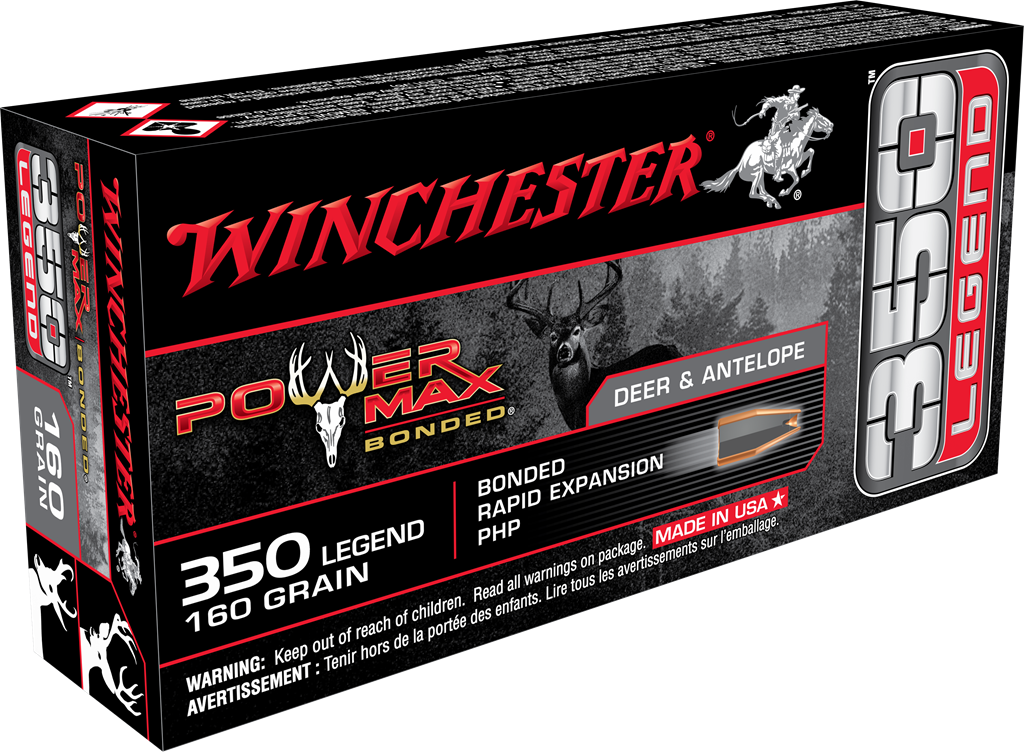 Winchester Power Max Bonded Rifle Ammunition X3501BP, 350 Legend, Protected Hollow Point, 160 gr, 1759 ft lbs, 20 Rd/Bx