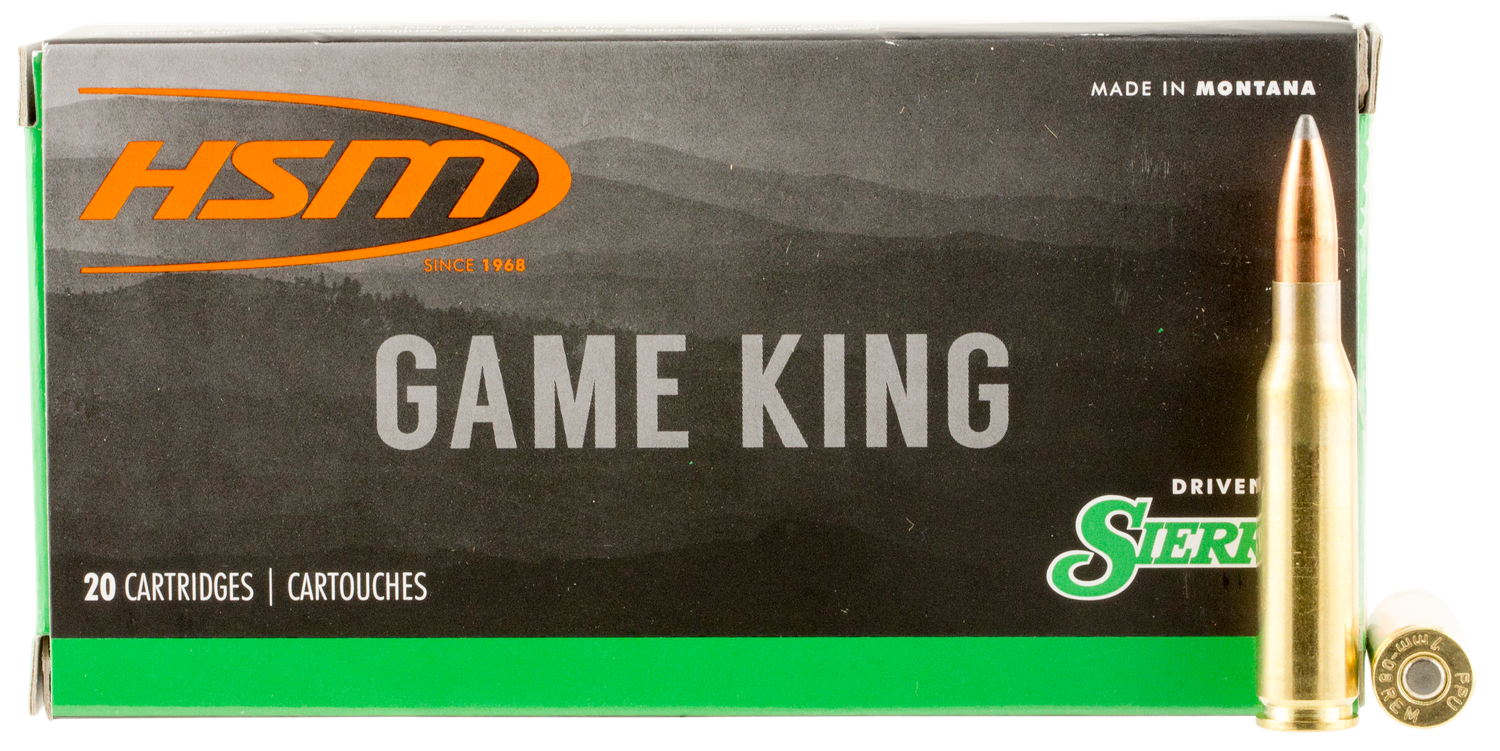 HSM Game King Rifle Ammunition 7MM089N, 7mm-08 Remington, Spitzer Boat Tail, 160 GR, 20 Rd/Bx