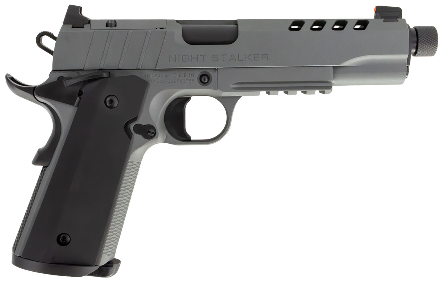 Tisas Night Stalker SF Pistol 10100556, 45 ACP, 5in, Black Anodized Aluminum, Gray Cerakote Finish, 8 Rds