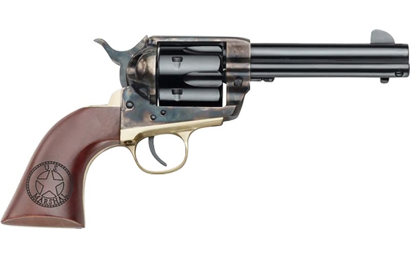 Pietta 1873 Great Western II U.S. Marshal Revolver HF45USM434/COMB, 45 Colt (Long Colt), 4.75in, Walnut Engraved Grips, Steel Frame Finish, 6 Rds