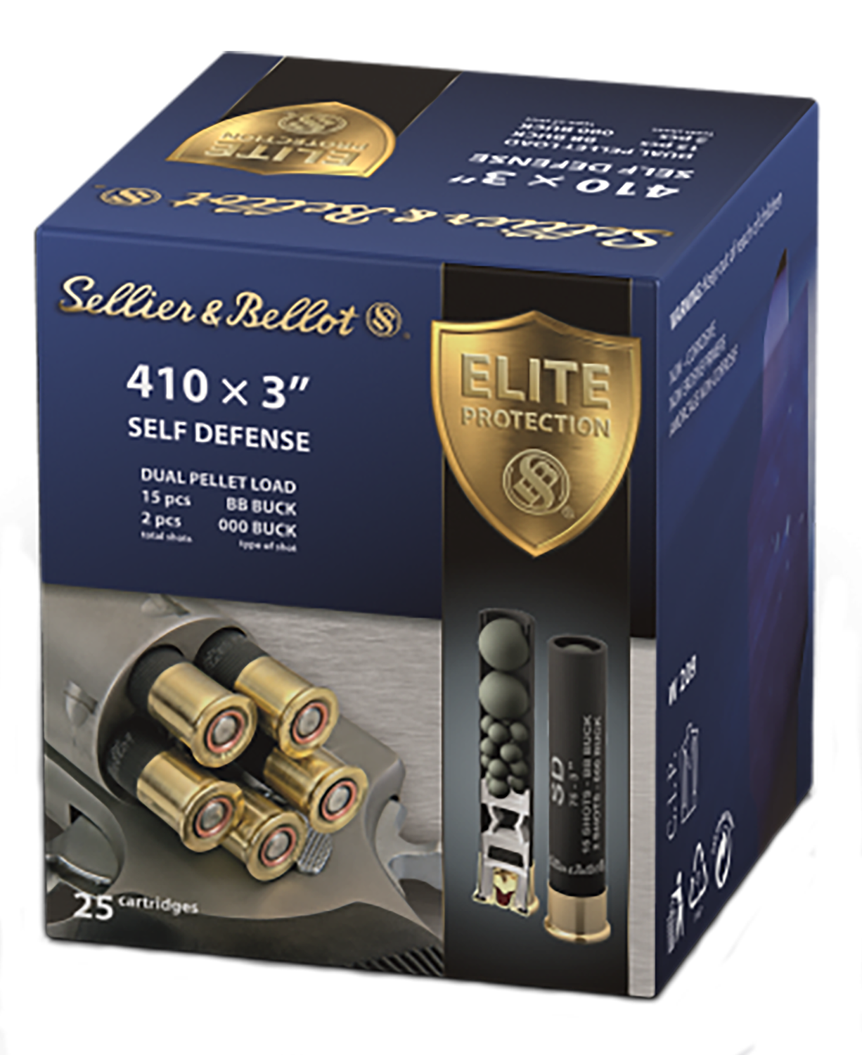 Sellier & Bellot Shotshells SB410SDB, 410 Gauge, 3", 15 Pellets, #000 Lead Buckshot, 25 Rd/bx