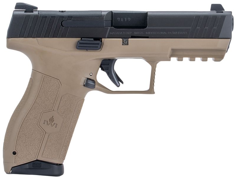 Israeli Weapon Industries MASADA Optic Ready Pistol M9ORP10FDNS, 9mm Luger, 4.10in, Black Interchangeable Backstrap, Flat Dark Earth Finish, 10 Rds