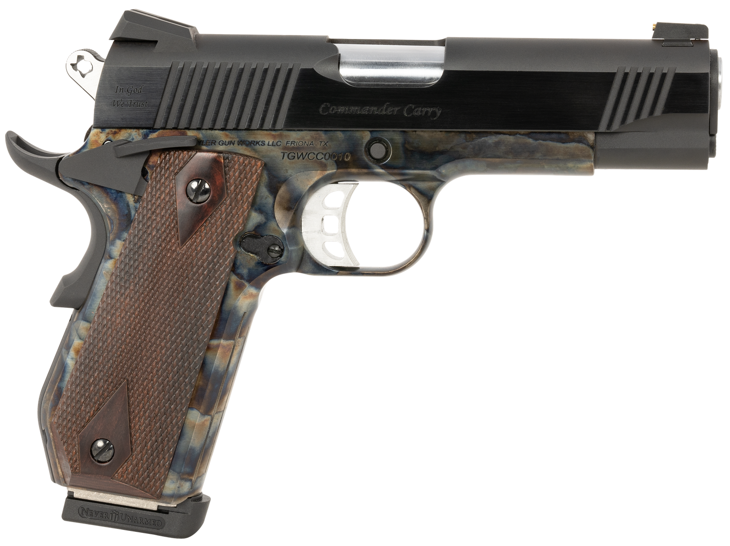 EAA Custom 1911 Commander Pistol TGWCMCC45, 45 ACP, 4.25in, Walnut Grips, Color Case Finish, 7 Rds