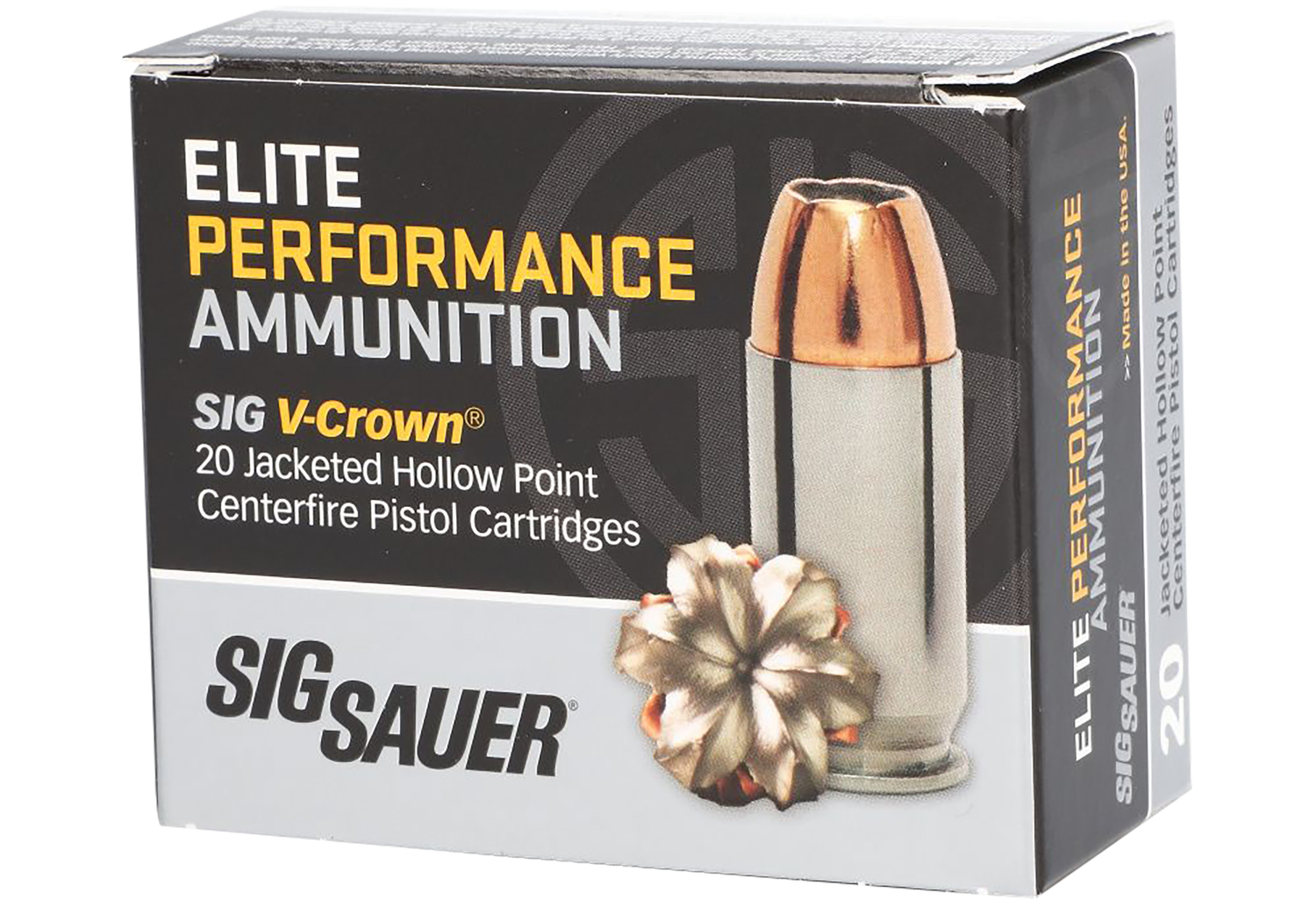 Sig Sauer Elite Performance Pistol Ammunition E40SW2, 40 S&W, JHP V-Crown, 180 GR, 985 fps, 20 Rd/bx