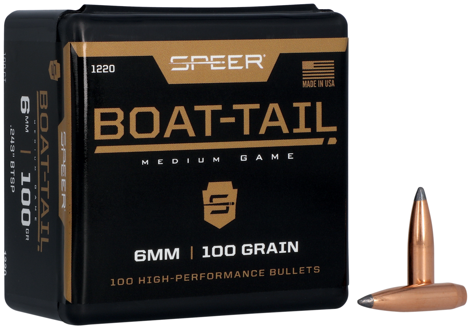 Speer 6MM 100 Grain Spitzer/Boat Tail 100/Box (1220), Not Loaded