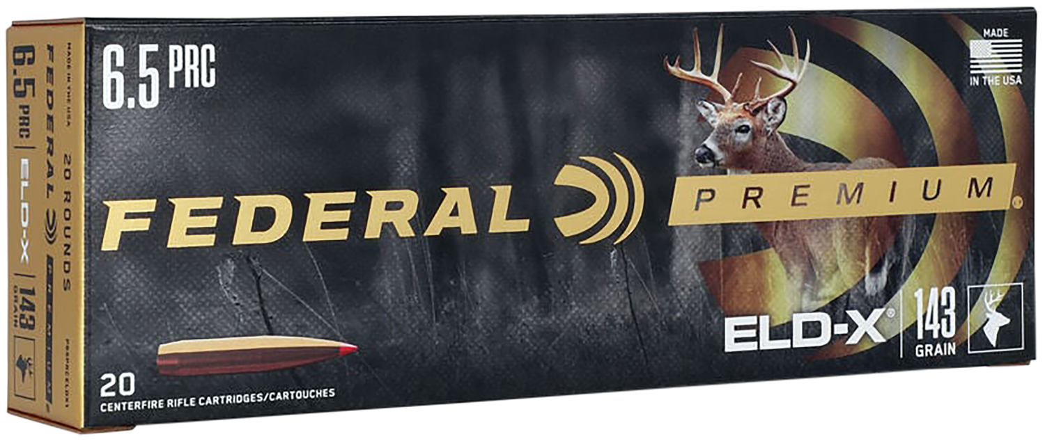 Federal Premium Rifle Ammunition P65PRCELDX1, 6.5 PRC, Extremely Low Drag-eXpanding, 143 gr, 2900 fps, 20 Rd/Bx