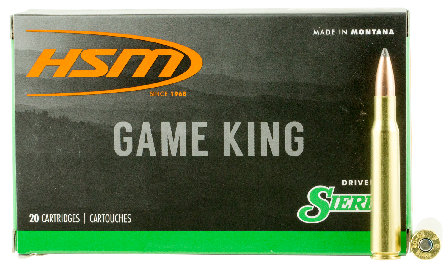 HSM Game King Rifle Ammunition 300RUM13N, 300 Rem Ultra Mag, Spitzer Boat Tail, 180 GR, 20 Rd/Bx