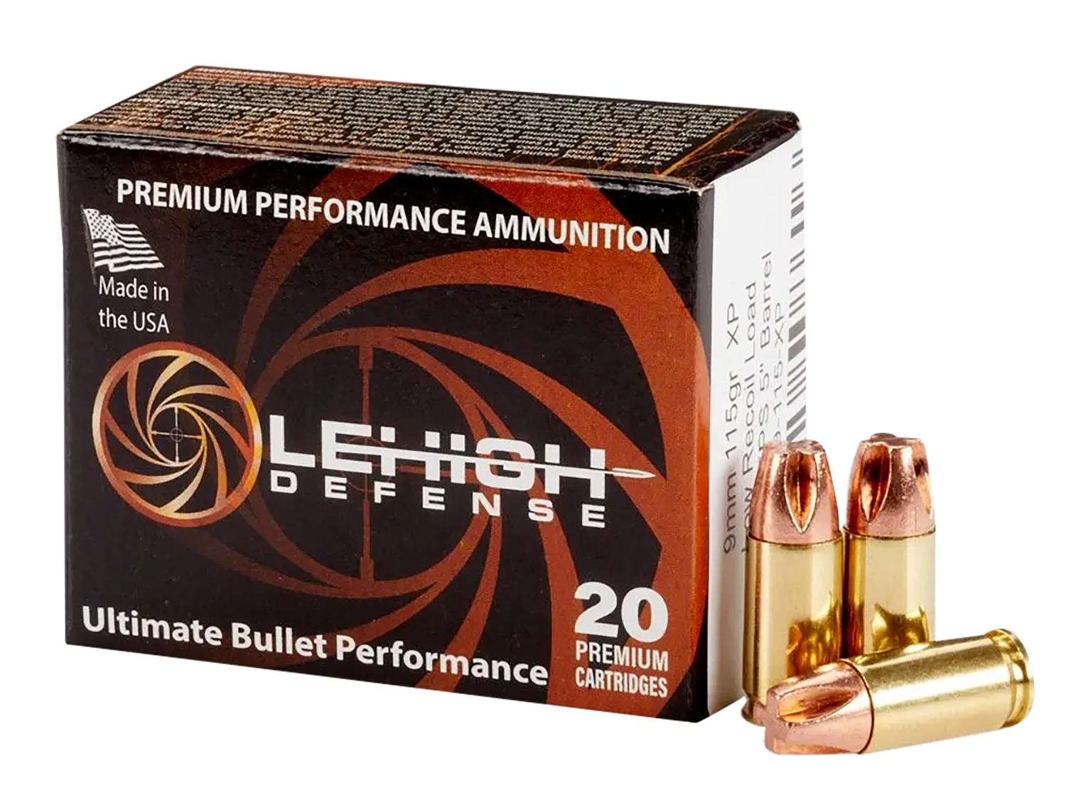 LeHigh Defense Xtreme Pentrator Pistol Ammunition LA9115XP, 9mm Luger, Lehigh Defense XP FTM, 115 gr, 1100 fps, 20 Rd/Bx