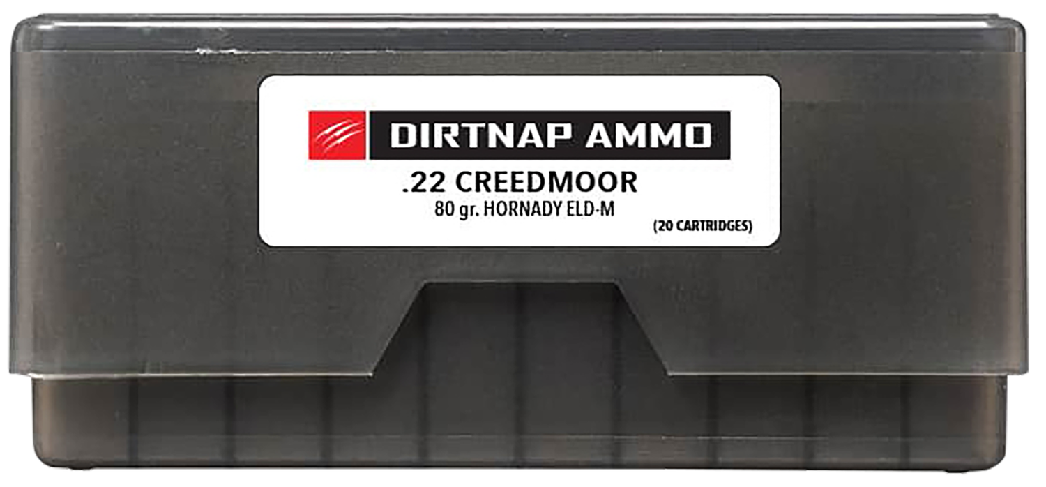 Fierce Dirt Nap Rifle Ammunition DNP22CM80GRELDM, 22 Creedmoor, Extremely Low Drag-Match, 80 gr, 3250 fps, 20 Rd/Bx