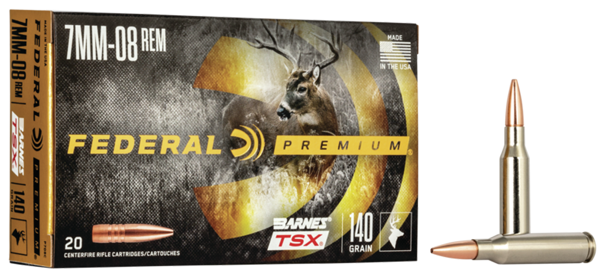 Federal Premium V-Shok Rifle Ammunition P708C, 7 mm-08 Remington, Barnes Triple Shock X-Bullet, 140 GR, 2820 fps, 20 Rd/bx
