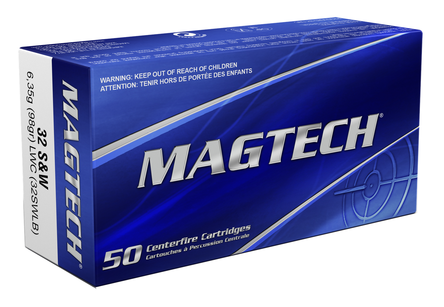 Magtech Sport HuntingPistol Ammunition 32SWLB, 32 S&W Long, Lead Wadcutter, 98 GR, 682 fps, 50 Rd/bx