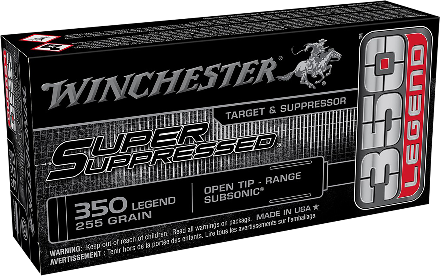 Winchester Super Suppressed Rifle Ammunition SUP350, 350 Legend, Open Tip Range, 255 GR, 1060 fps, 20 Rd/bx