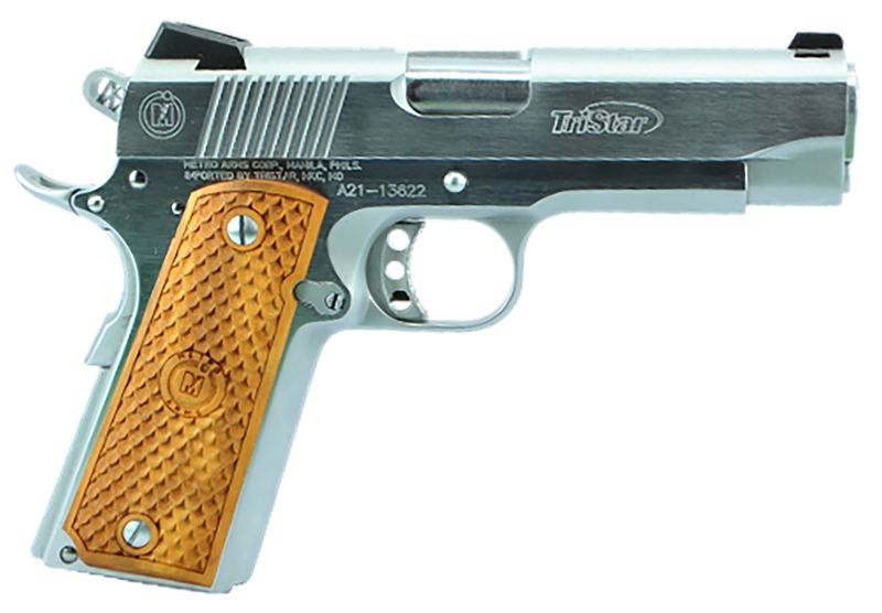 Tri-Star American Classic Commander 1911 Pistol 85622, 45 ACP, 4.25in, Wood Grips, Chrome Finish, 8 Rds
