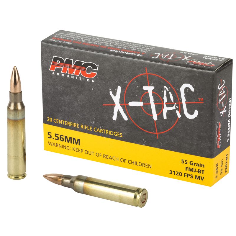 PMC X-Tac Rifle Ammunition 556X, 5.56mm NATO, Full Metal Jacket Boat-Tail, 55 GR, 3270 fps, 20 Rd/bx